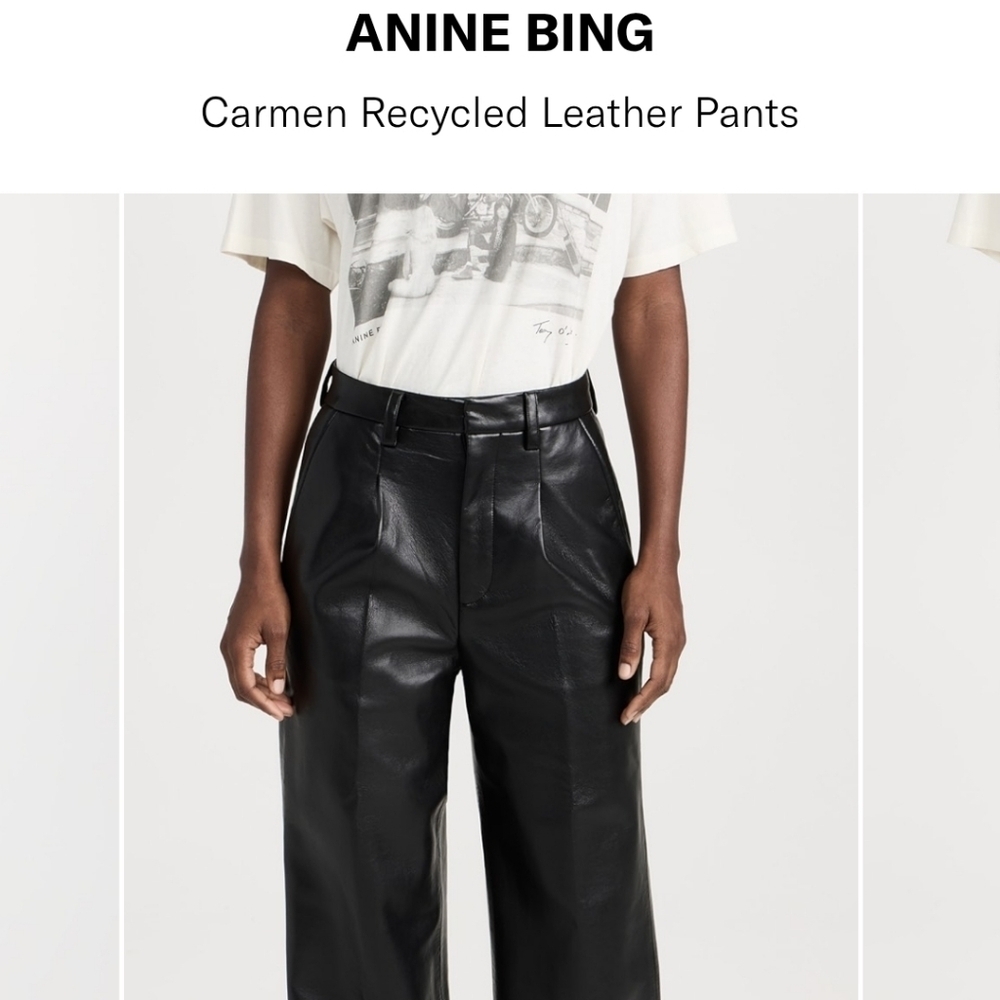 Anine Bing Black Recycled Faux Leather Trousers, Size 34